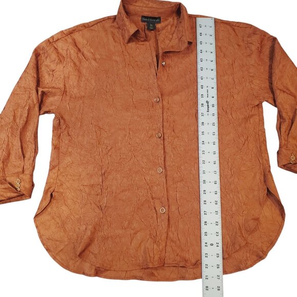 House of Harlow 1960 Blouse Womens Burnt Orange Crinkle Texture Oversized Tunic - Picture 9 of 12